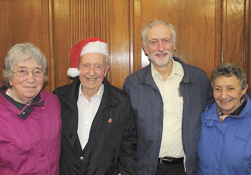 Labour leader Jeremy Corbyn backs the Tribune’s Christmas Hamper Appeal Jeremy Corbyn with Dot Gibson George Durack and Annette Thomas of Islington Pensioners’ Forum-1