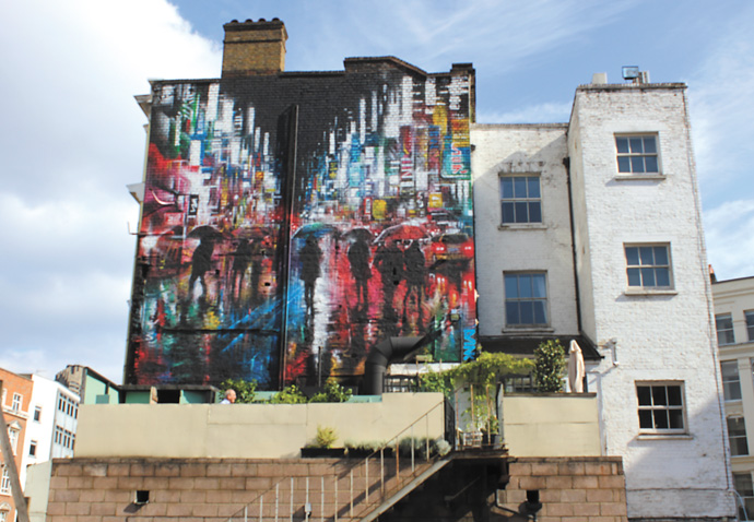 Mural by Street artist Dan Kitchener at Hat and Feathers in Clerkenwell