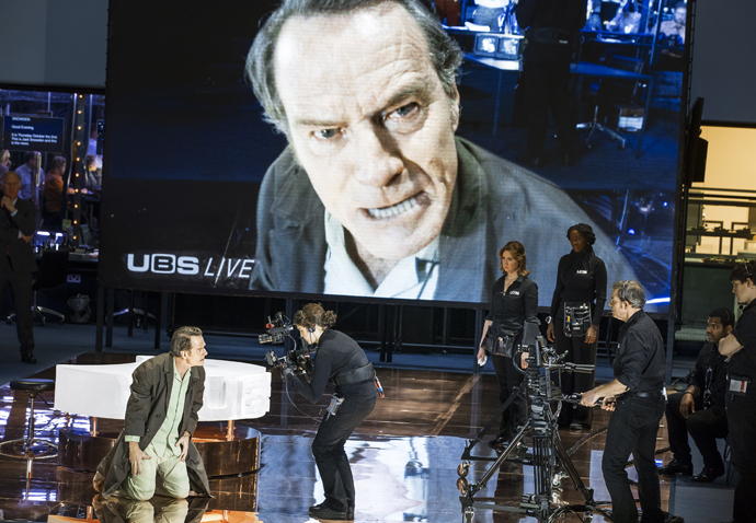Review: Network, at Lyttleton Theatre A scene from Network left and onescreen Bryan Cranston. Image taken by Jan Versweyveld