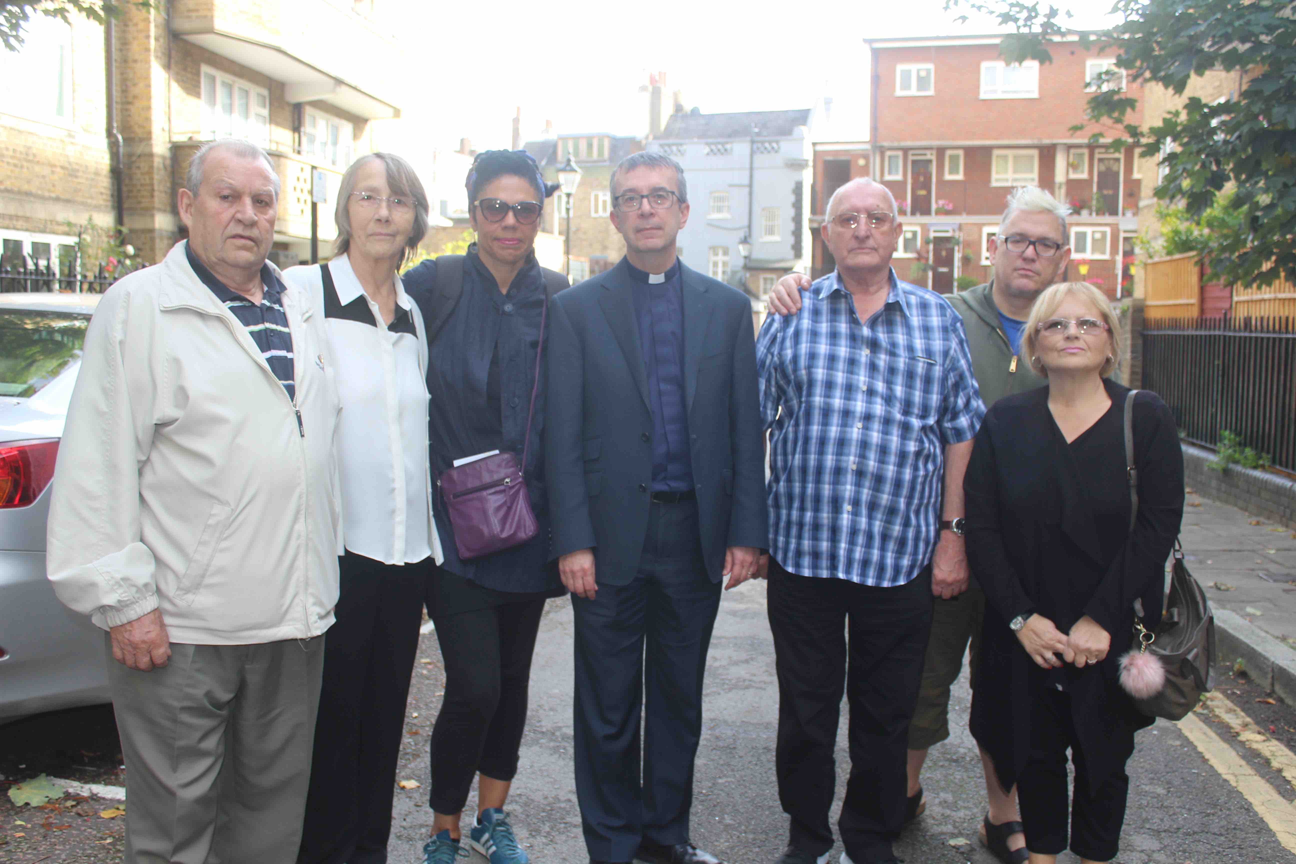 Plan to demolish Upper Street flats ‘is making us ill’, say estate residents St Mary’s Path residents, from left: Pat Roberts, Maureen Roberts, Jenny Gordon, the Rev Simon Harvey, Sidney Rodwell, Nick Welsh and Jackie Hughes