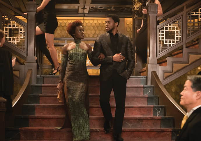 Superhero worship in Black Panther Nakia (Lupita Nyong'o) and T'Challa-Black Panther (Chadwick Boseman)