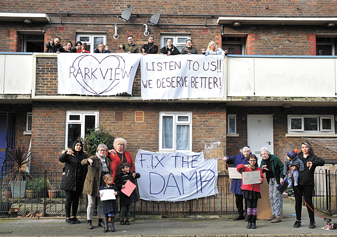 Highbury estate residents hold protest over long-term damp issues Park View Estate