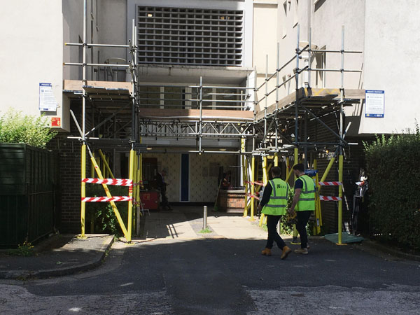 We’re on the side of the Whitecross estate st marys tower scaffolding