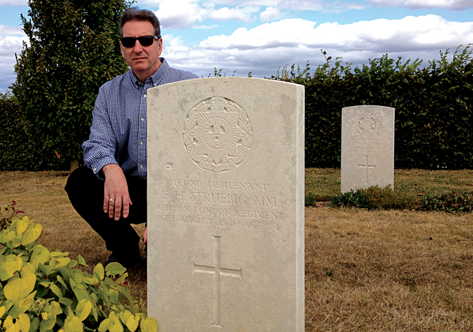 Our Neighbours_Mark Aston at grave of Edwin Struebig