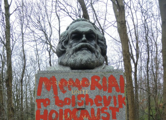 Karl Marx memorial in Highgate Cemetery daubed with red paint in second vandal attack marx