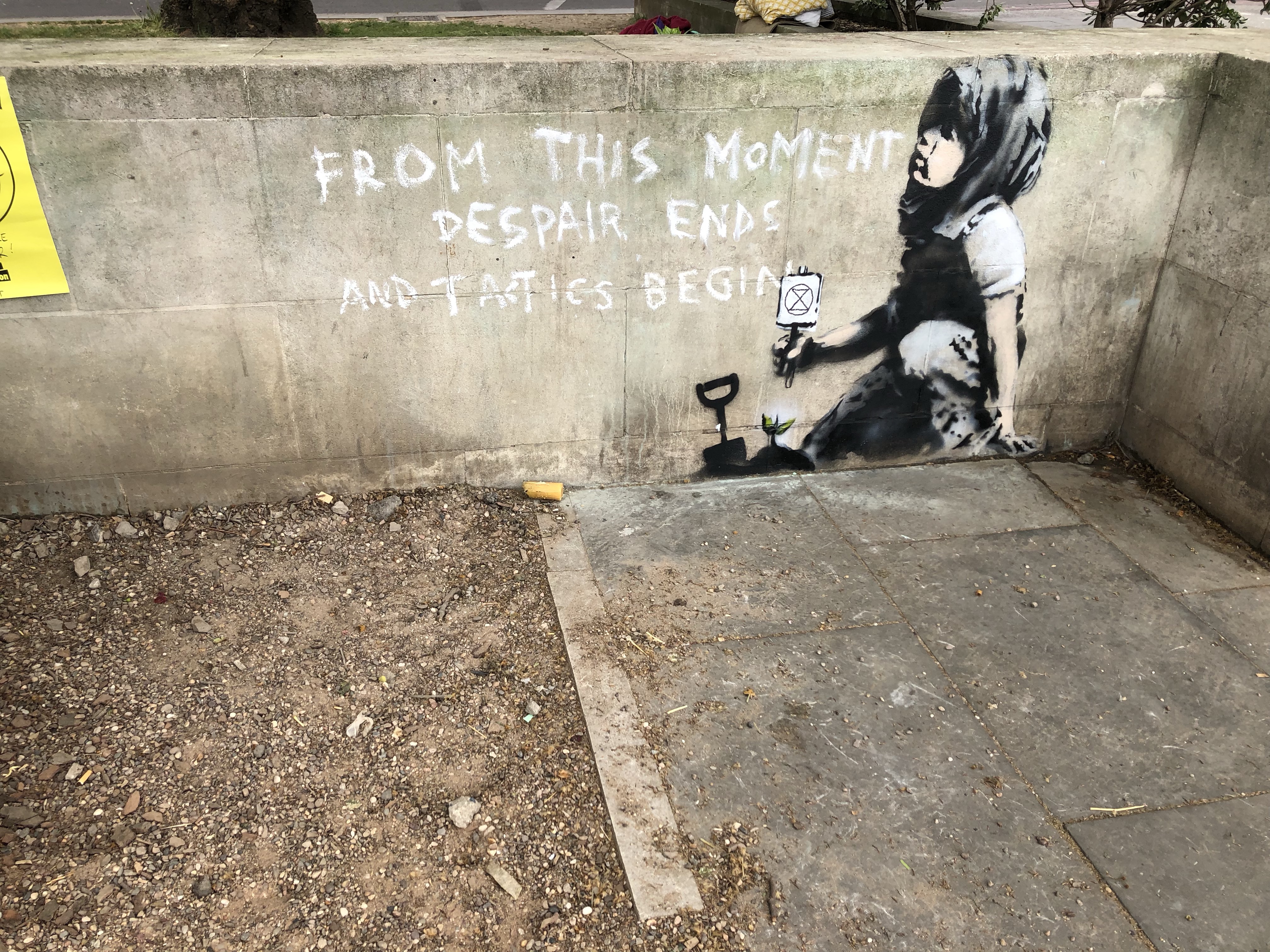 Suspected Banksy mural at Marble Arch Extinction Rebellion protest Banksy Marble Arch