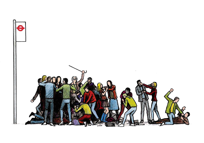 John Sadler bus stop cartoon