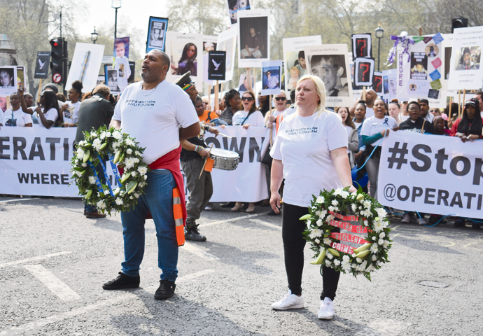 Islington mothers march for action on knife crime Stefan Brown CEO of Stop Kids Being Killed On Our Streets and Michelle McPhillips