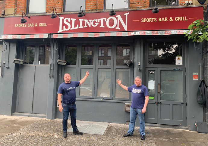 Alfie Andrews and Mick Doherty outside the Islington Bar and Grill