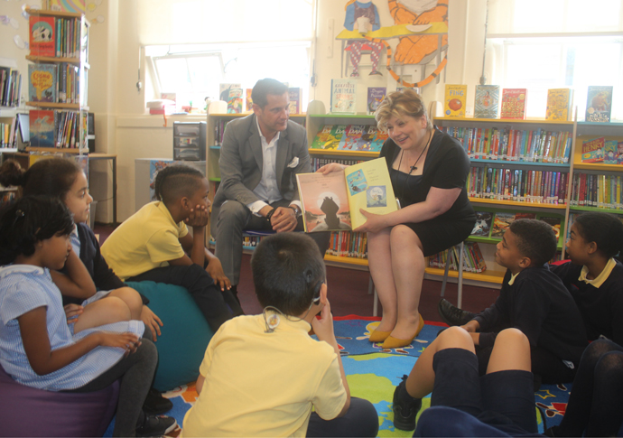 Shelf awareness! MP reads to pupils at new school library Emily Thornberry Laycock Primary 1