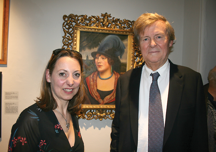 Sarah MacDougall with David Hare in front of The Coster Woman by Mark Gertler