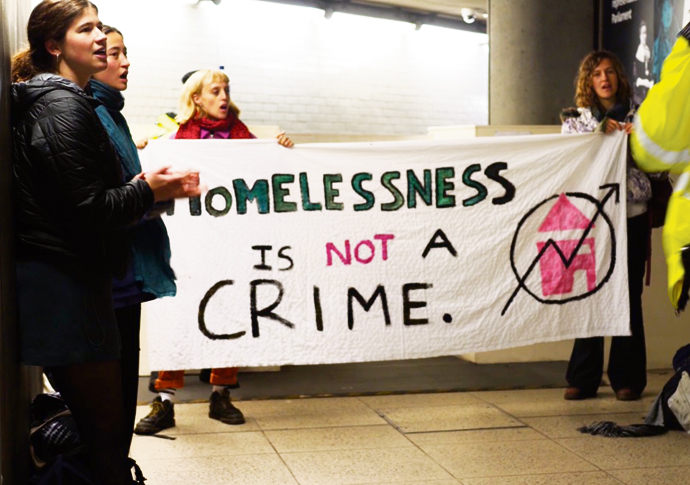 Protest over rough sleepers ‘evicted’ from tunnel near parliament Tube station underpass tunnel homeless rough sleeper