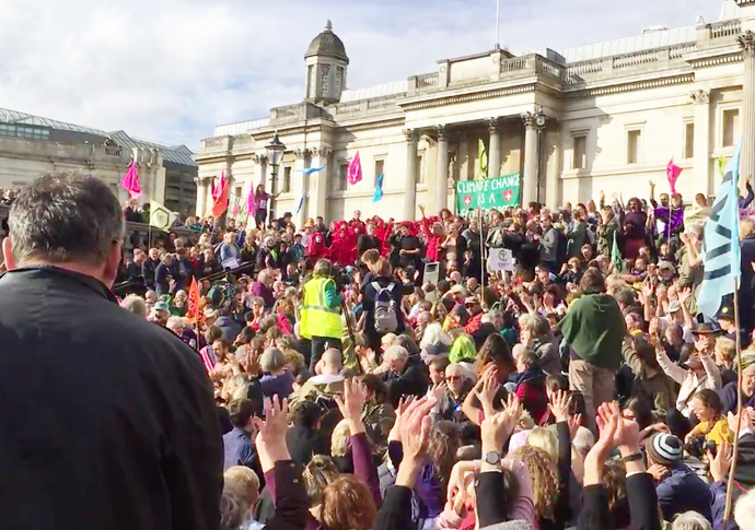 ER protester writes to Islington MP Corbyn after being stopped and searched caroline russell speaking at Trafalgar Sq
