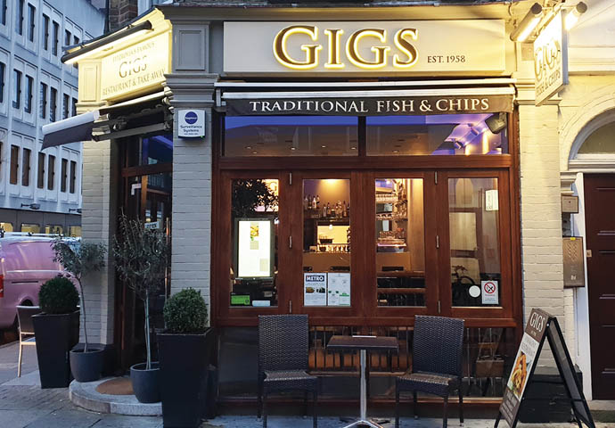Gigs – a reassuring survivor in Fitzrovia, serving quality fish and chips Gigs traditional Fish and Chips