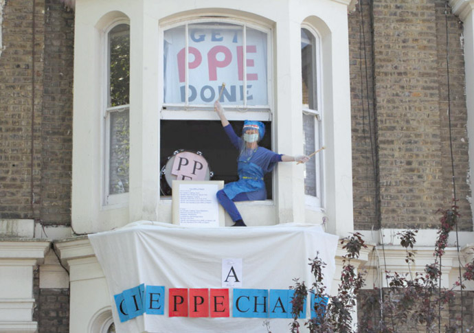 Archway artist: ‘Give PPE A Chance’ Jane Ralley_in window_get PPE