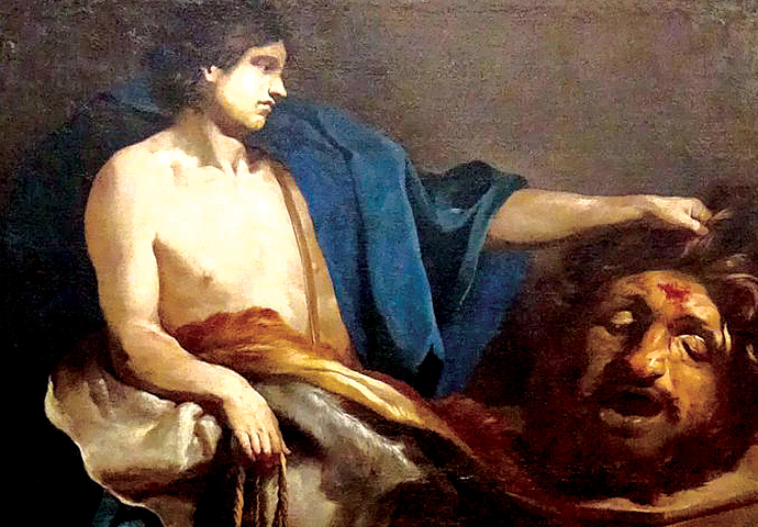 David contemplant la tete de Goliath by Pierre Puget