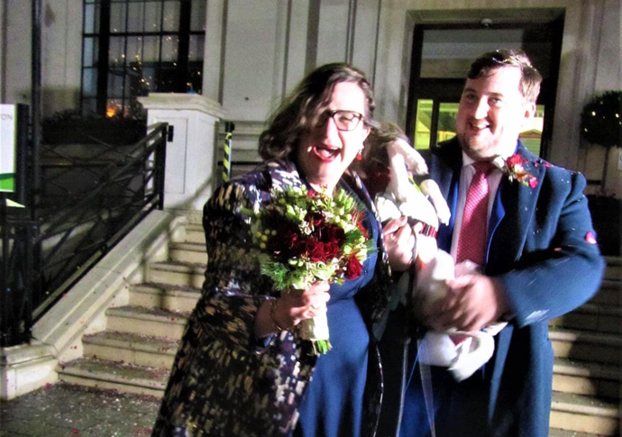 Tier comes the bride! Happy couple beat Covid deadline Councillor Flora Williamson married partner Toby North