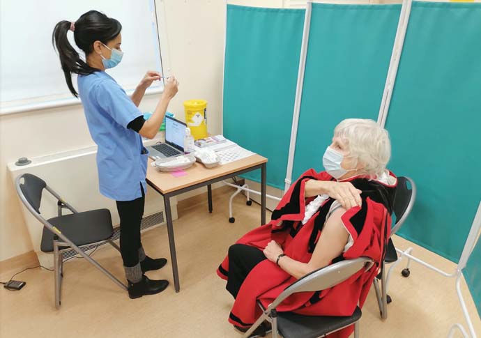 Mayor of Islington Janet Burgess getting her vaccination