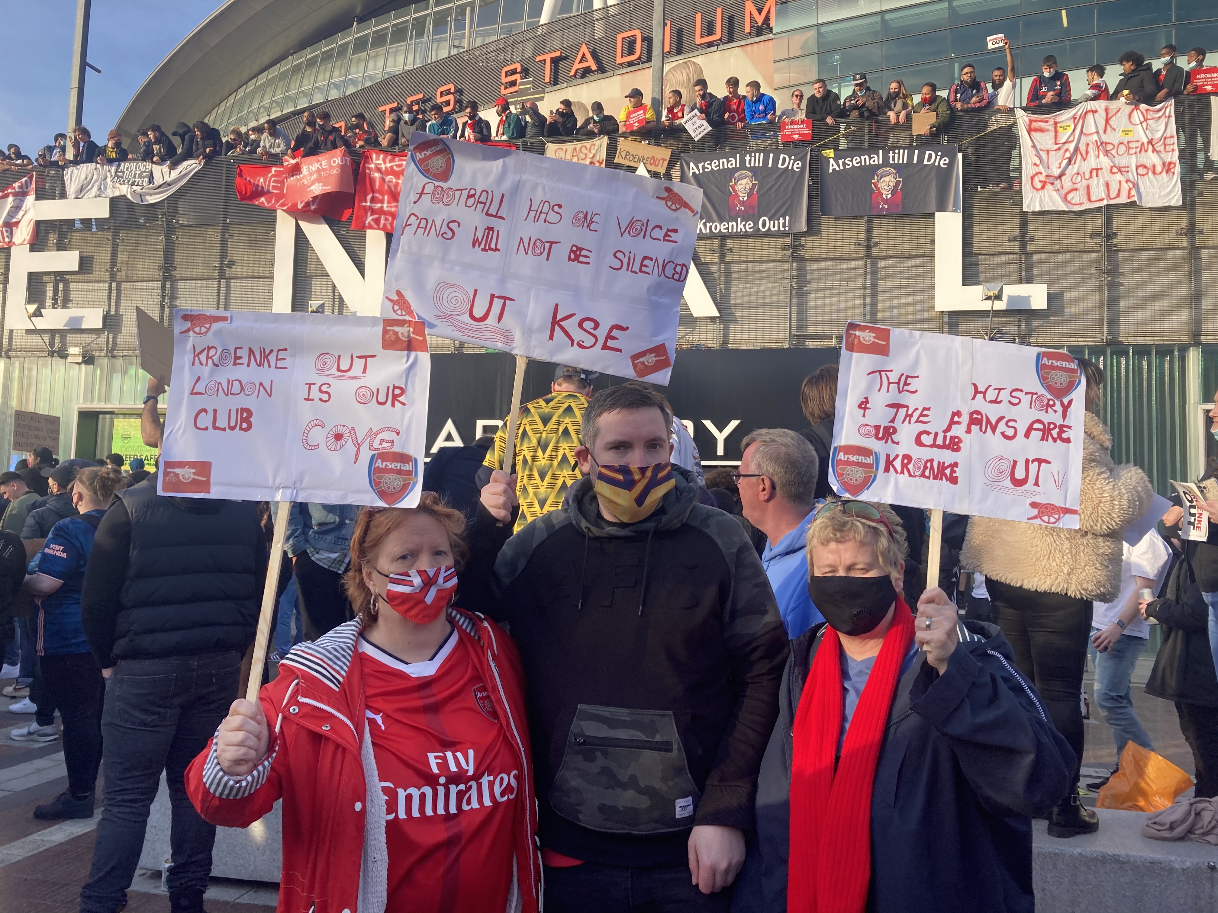 Carol, Alfie, Alice at Arsenal protest