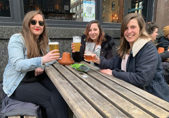 Cheers! Covid rules are relaxed and so guess where everybody went first Pubs_Mary Foy, Agustina Ledda and Constance Parpoil