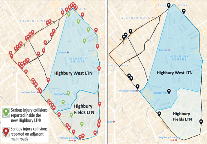 Look at the record on road safety in Highbury Highbury West LTN maps