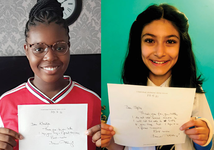 Dear Sir David… girls swap letters with Attenborough Khadijah (left) and Sophia