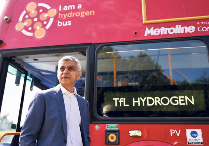 Will the Greens come to Sadiq Khan’s rescue? Sadiq Khan hydrogen bus - photo @SadiqKhan twitter