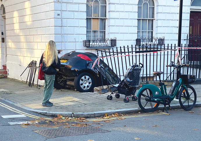 Driver injured as car plunges beyond railings Noel Road crash