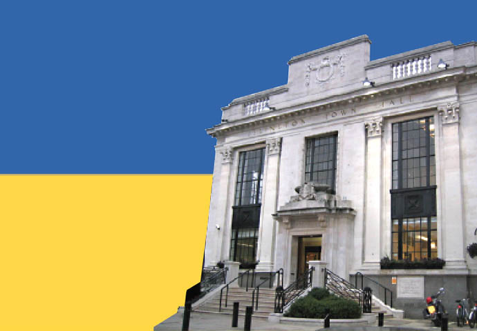 Islington Town Halll and Ukraine flag