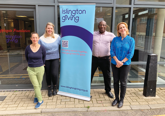 This is a crisis for so many, we need people to offer help Islington Givings Lisa Robinson (left) and Sarah Benioff (right) with Help on Your Doorsteps Gill Carter and Ken Kanu