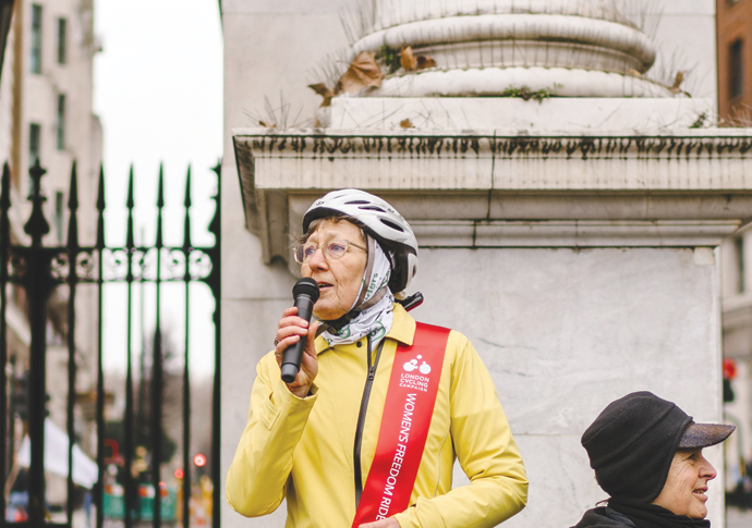 Eilidh Murray addressing the crowd at Marble Arch