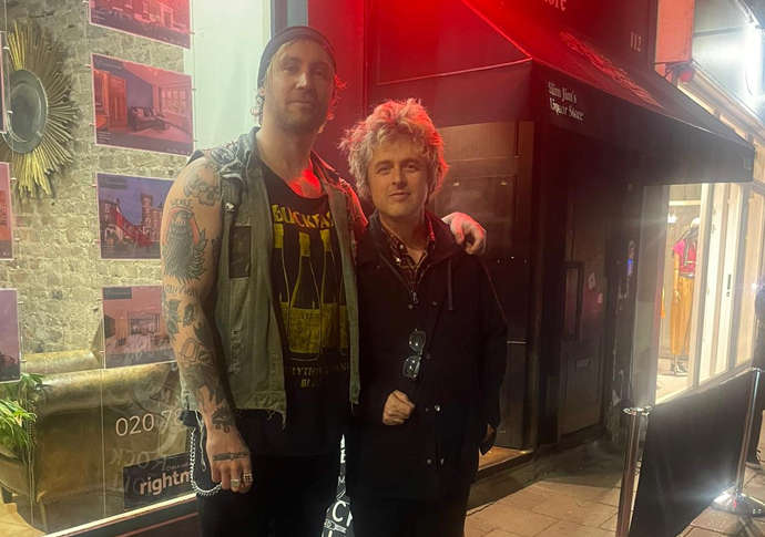 Green Day star’s night at the Liquor Store Barman Toby Aird and Billie Joe Armstrong