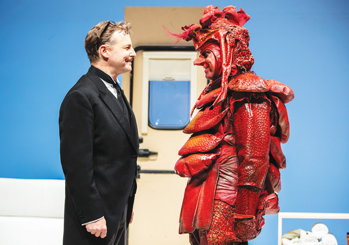 Samuel West (Hugh) and Rufus Hound (Gary) in It's Headed Straight Towards Us at the Park Theatre. Credit Pamela Raith Photography (036)
