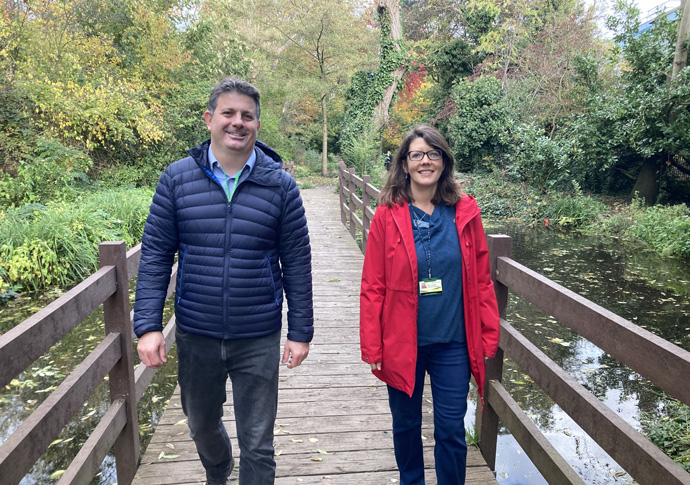 How nesting bird delayed £500k ‘river’ regeneration Head of Parks Barry Emmerson with ecologist Sally OIdfield at the New River Walk by Canonbury Road