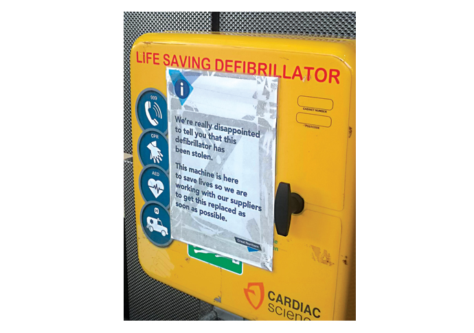 Defibrillator stolen from station defibrillator