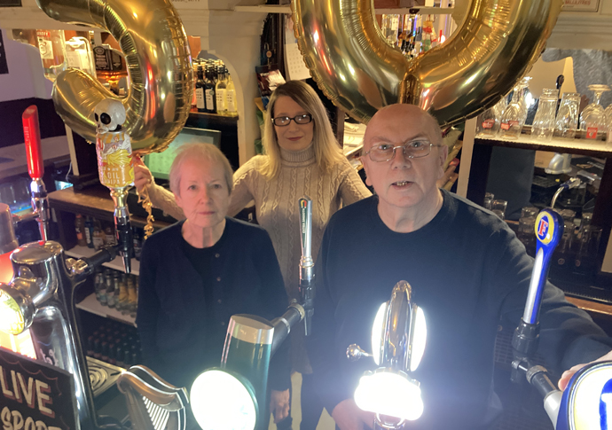 Dennis McDaid with his partner Christine Nolan (right) and manager Kirsty Braddick (behind)