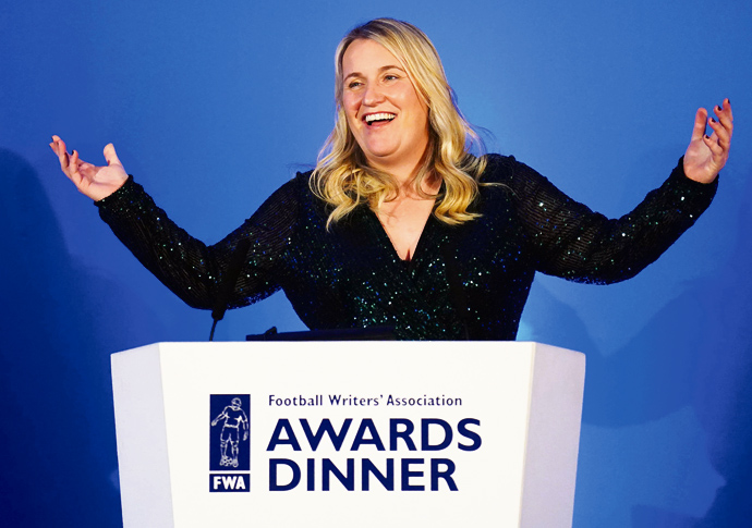 Emma Hayes speaks during a Football Writers' Association dinner at the Landmark Hotel, London. Picture date: Sunday January 21, 2024.