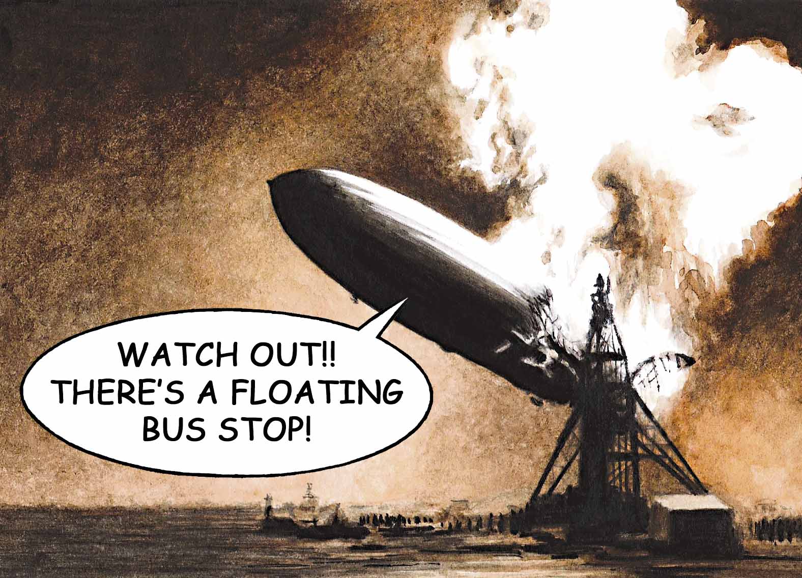 A ‘stop & wait’ sign could be used at the ‘floating’ bus stops Floating Bus Stop Cartoon_John Sadler