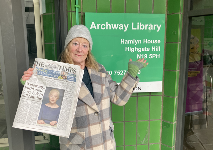 Maggie Roberts outside her local Archway library - which no longer has any newspapers