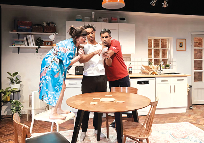 Review: The Harmony Test, at Hampstead Downstairs Jemima Rooper and Sandro Rosta and Bally Gill credit Richad Lakos