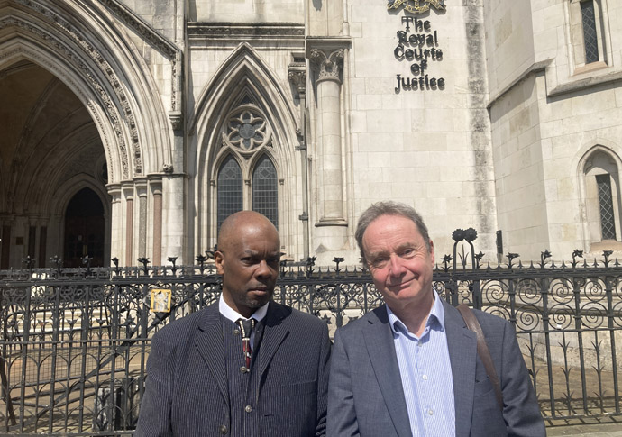 Parents: School’s garden must be saved for children Parent Paul Levy with Pooles Park former head Greg Crawford outside the Royal Courts of Justice yesterday (Thursday)