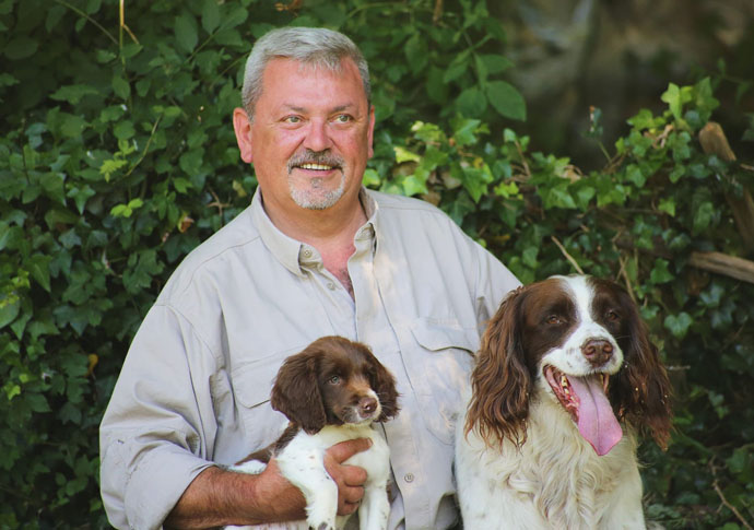 Peter Miller with his pet cocker spaniels Dave and Barney