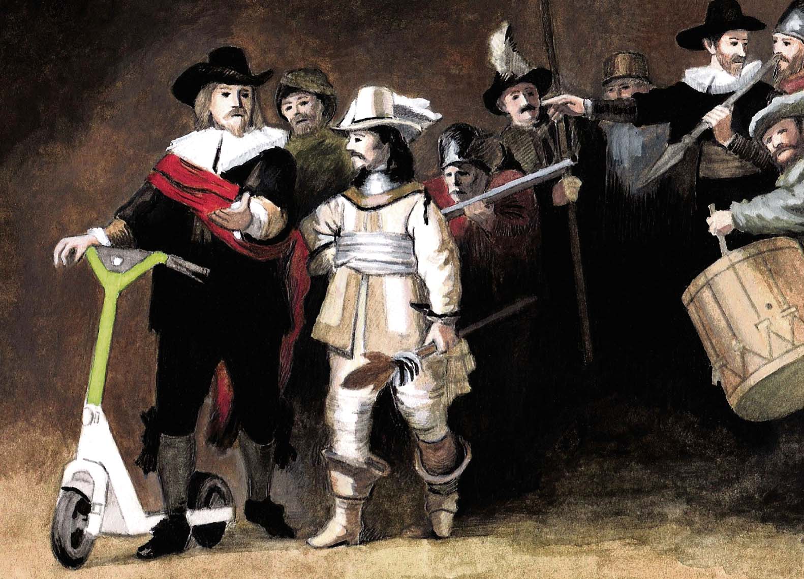 Let’s reclaim our lives, and ban bloody scooters! Escooter Rembrandt_John Sadler Illustration