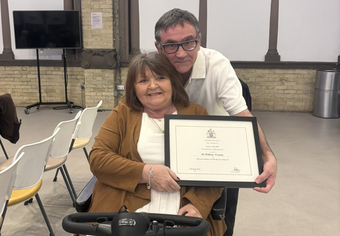 Neighbours’ award for canal rescue bid William and wife