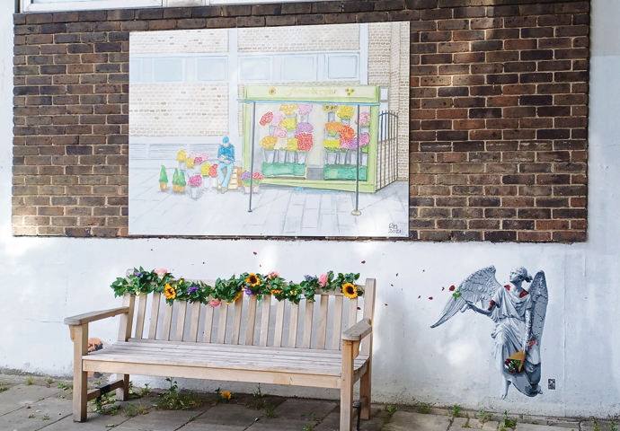 Four years after fatal stabbing, mural remembers ‘flower man of Islington’ Tony Eastlake photo by Teri Tynell