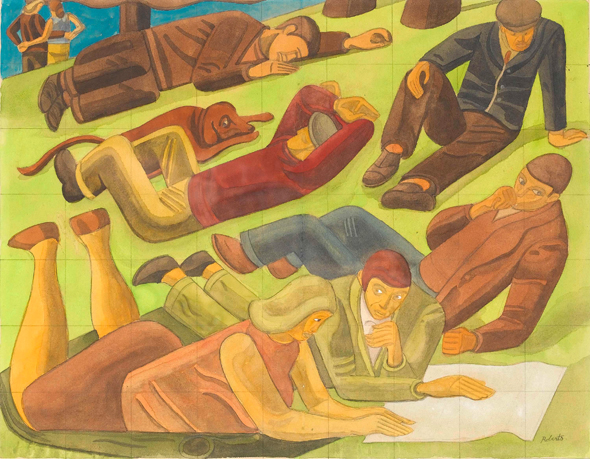 Camden History Society_People relaxing on Primrose Hill, sketched by William Roberts in 1949