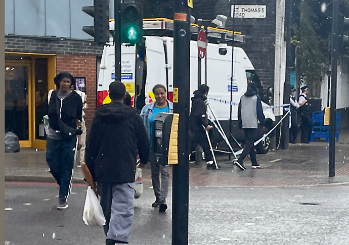 Police park their facial recognition van close to FInsbury Park station and the mosque