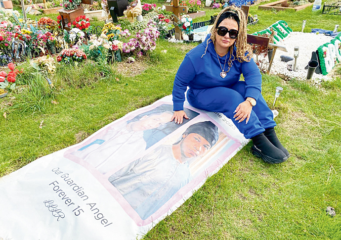 Valentina Locci at son Leo Reid's grave