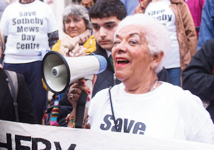 irma gomez at sotheby mews protest