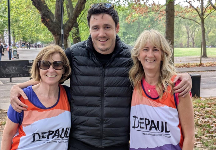 Personal trainer leads ‘24 hours, one baton’ relay in aid of youth homelessness Grainne Cavanagh, Nick Sampson and Judith Macbean on Highbury Fields during Move 24